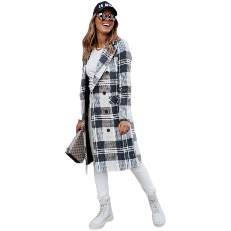 European Plaid Wool Coat