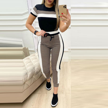 **Modisches Damen Set: Kurzarm Top und Hochbundhose**