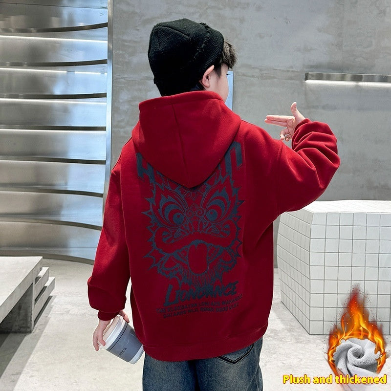 Pull doublé polaire moyen et grand Dragon Year Boy