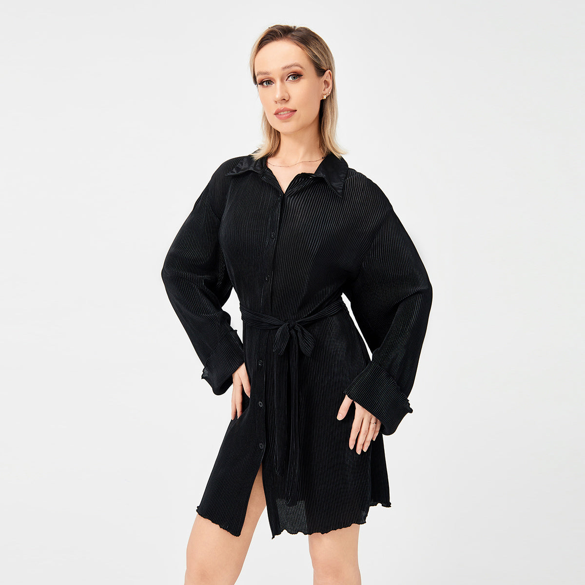 Damen Wrap & Pleat Chic Dress