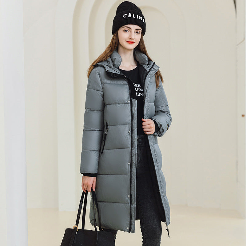 Winter Warmer Kapuzenmantel mit Taschen Mode Einfache Lange Baumwolljacke Einfarbige Oberbekleidung Damenbekleidung