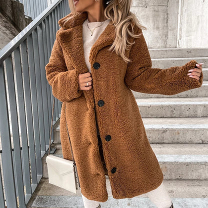 Veste à revers en peluche pour femme