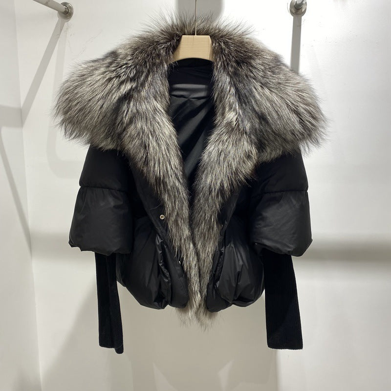 Veste de luxe en duvet d'oie et fourrure de renard pour femme