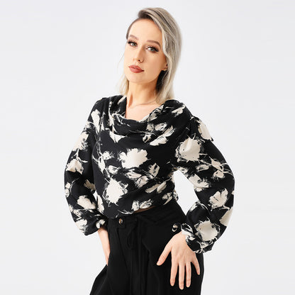 **Blouse élégante pour femmes avec imprimé et col tombant**