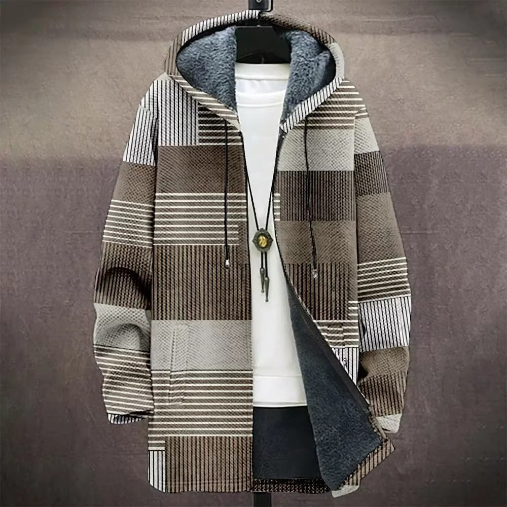 **Cardigan à capuche imprimé numérique pour homme, trench-coat mi-long**