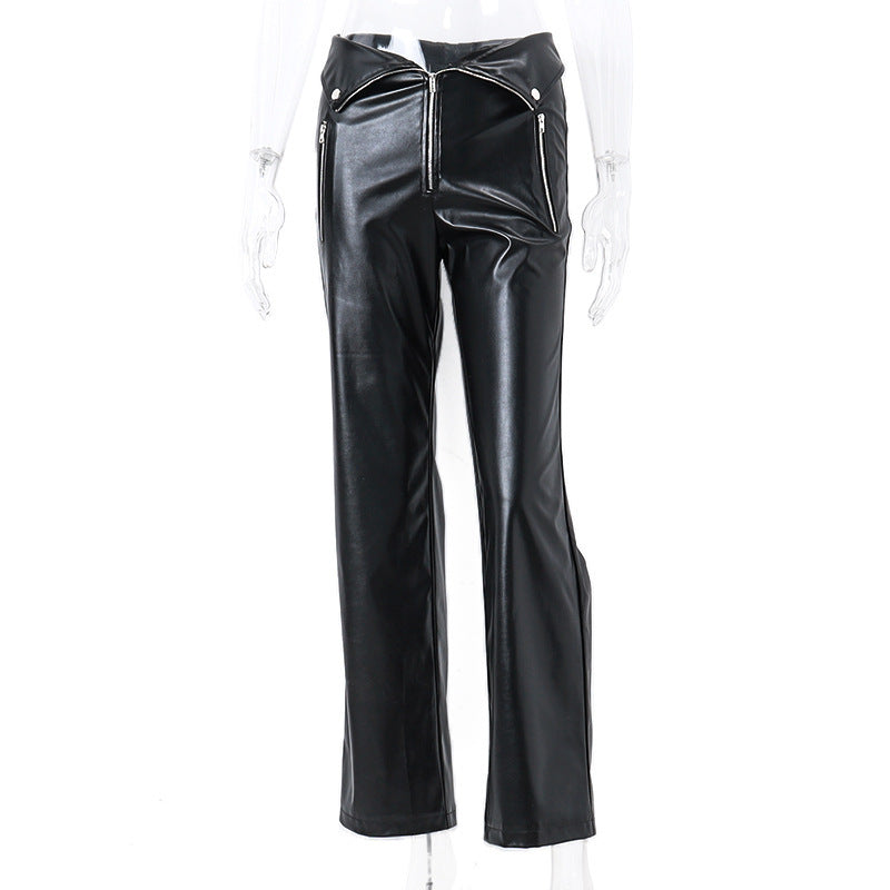 Pantalon en cuir taille haute