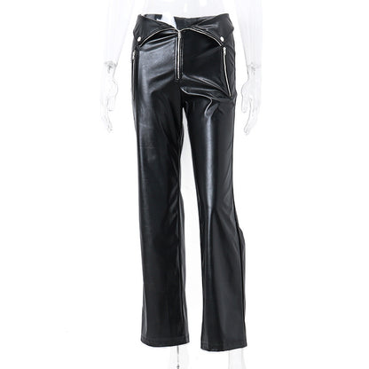 Pantalon en cuir taille haute