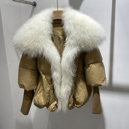 Veste de luxe en duvet d'oie et fourrure de renard pour femme